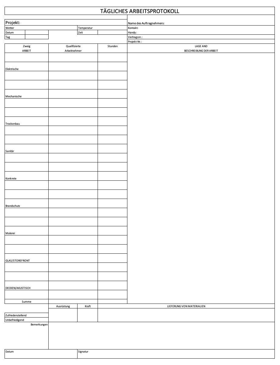Daily Weekly Inspection Log Template German