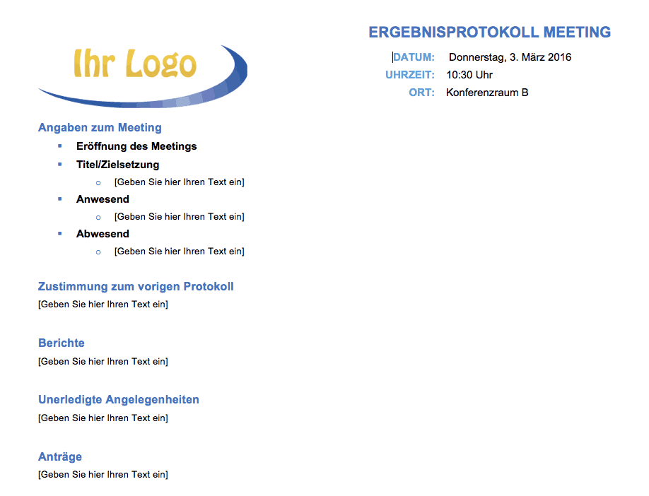 Kostenlose Protokollvorlagen Fur Microsoft Word
