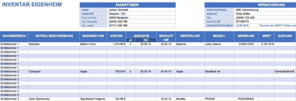 Warenbestandsliste Excel Vorlage : Warenbestandsliste ...