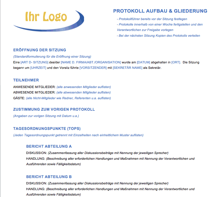 Kostenlose Protokollvorlagen für Microsoft Word