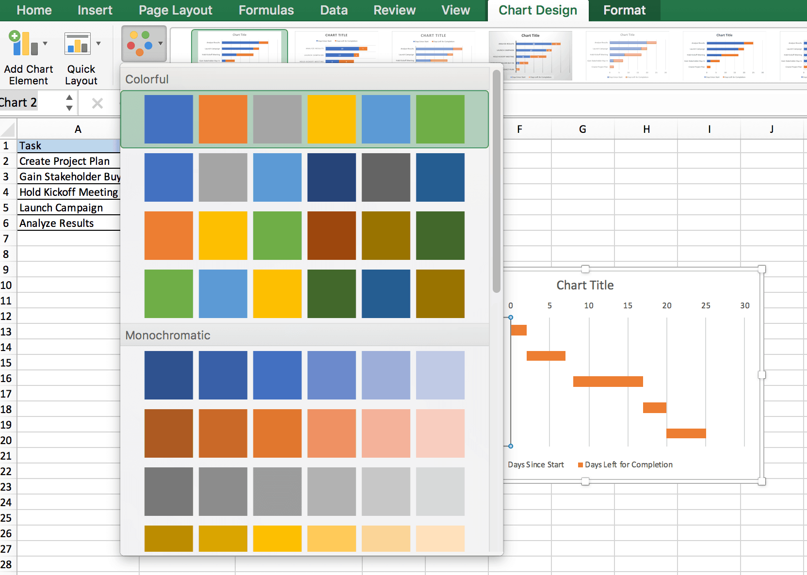 Farbanpassungen des Balkendiagramms in Excel