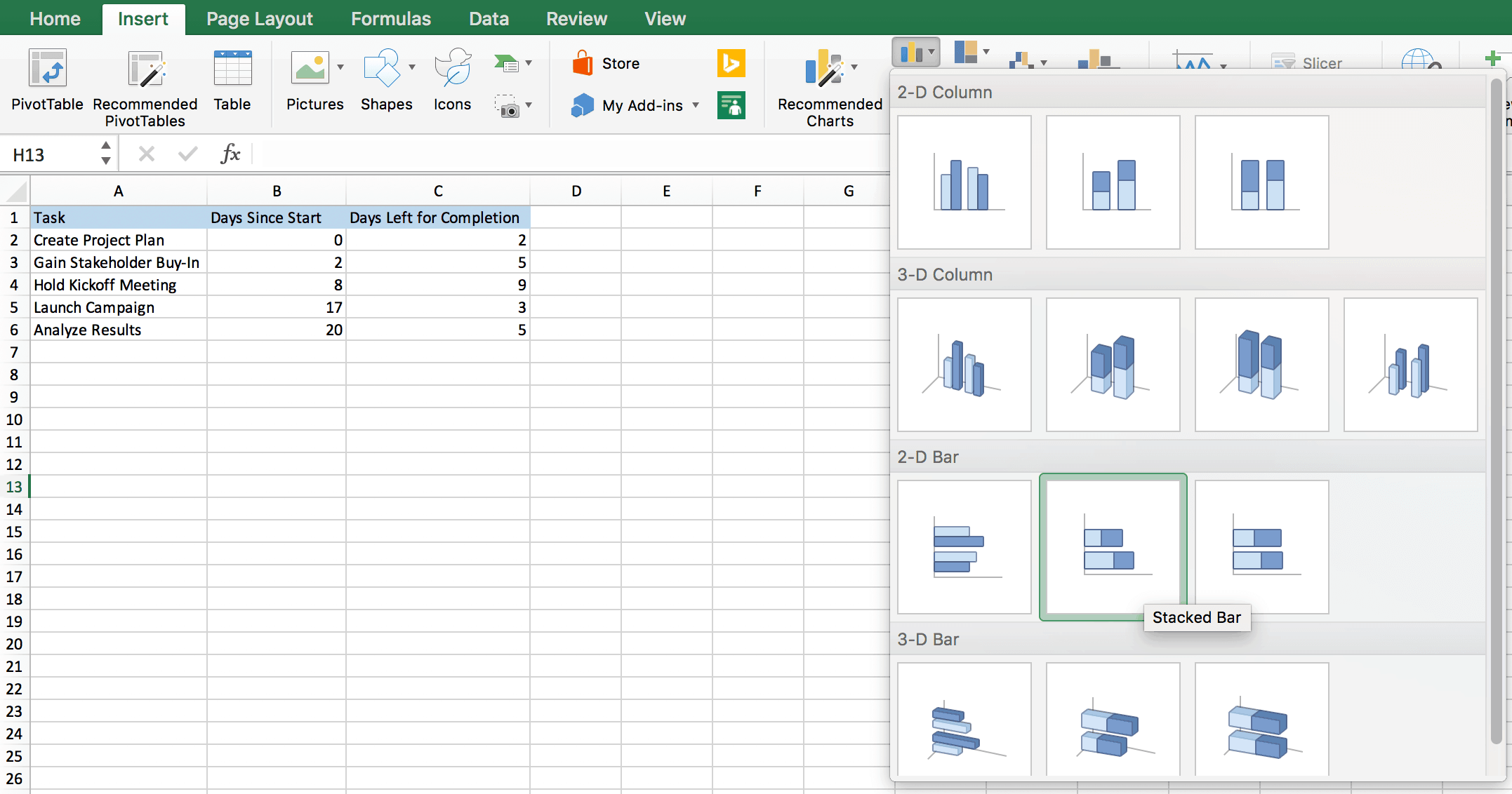 Übersicht 2D-Diagramme in Excel