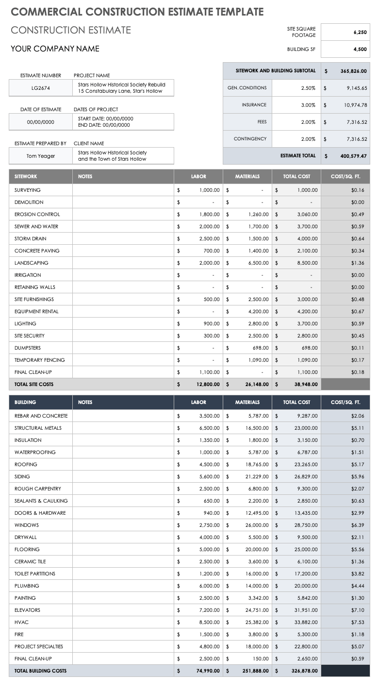 Free Construction Estimate Templates  Smartsheet Intended For Invoice Template For Builders