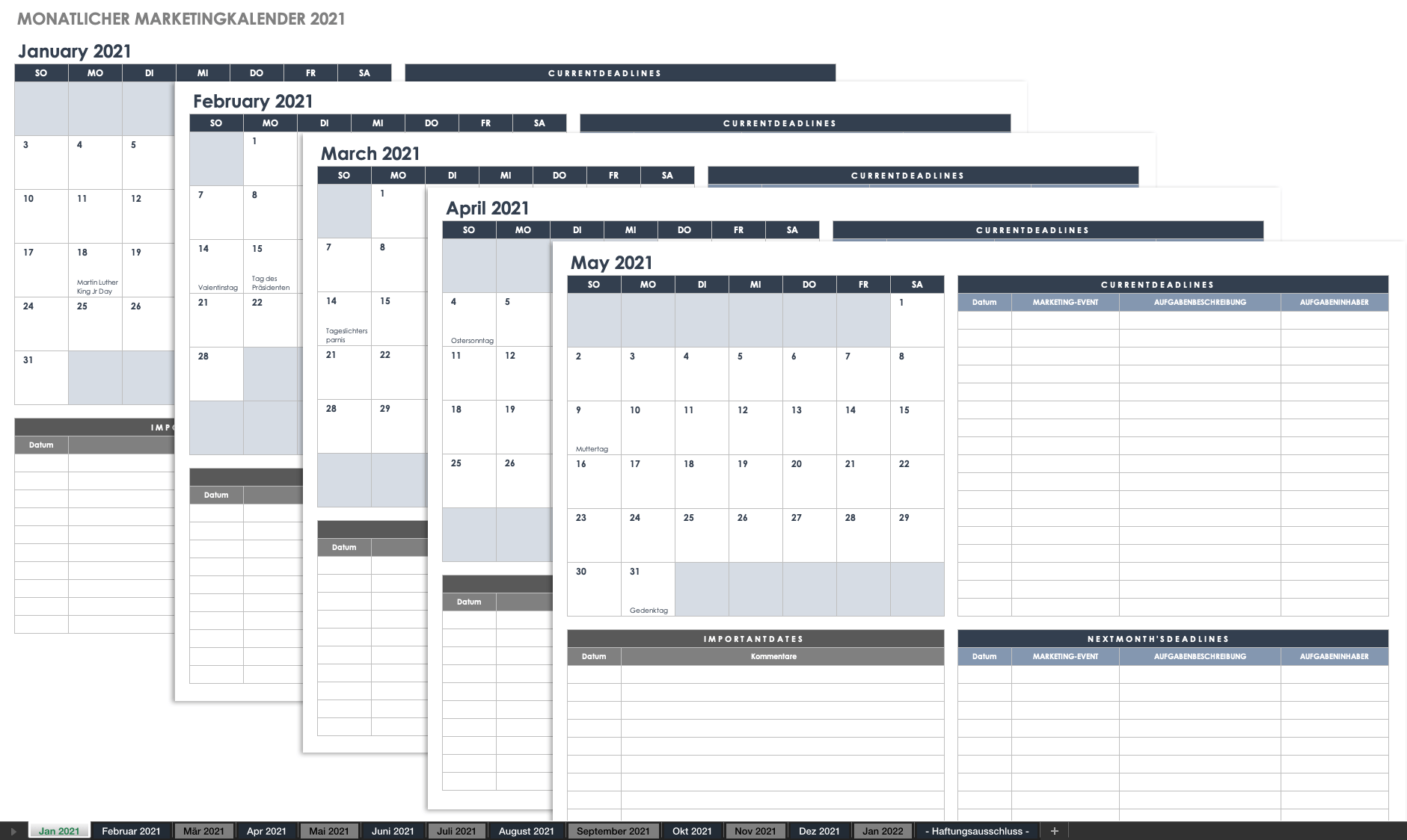 2021 Monthly Marketing Calendar German