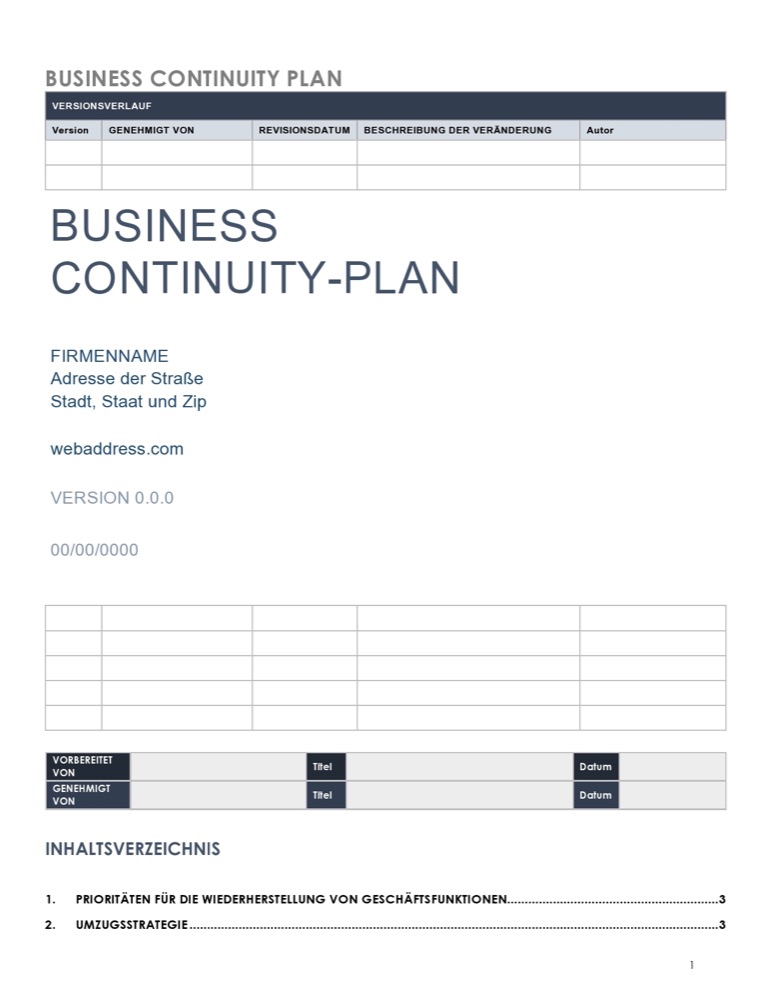 Business Continuity Plan Template German