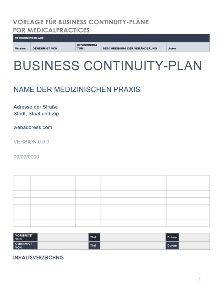 Business Continuity Plan Template for Medical Practices German