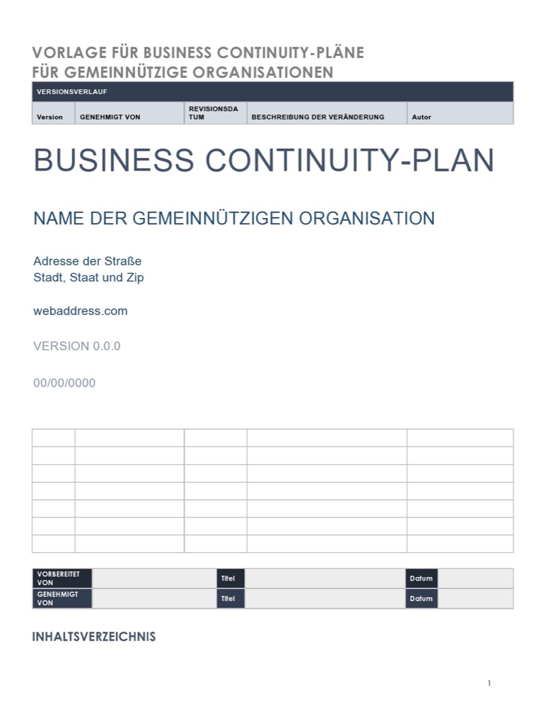 Business Continuity Plan Template for Nonprofits German