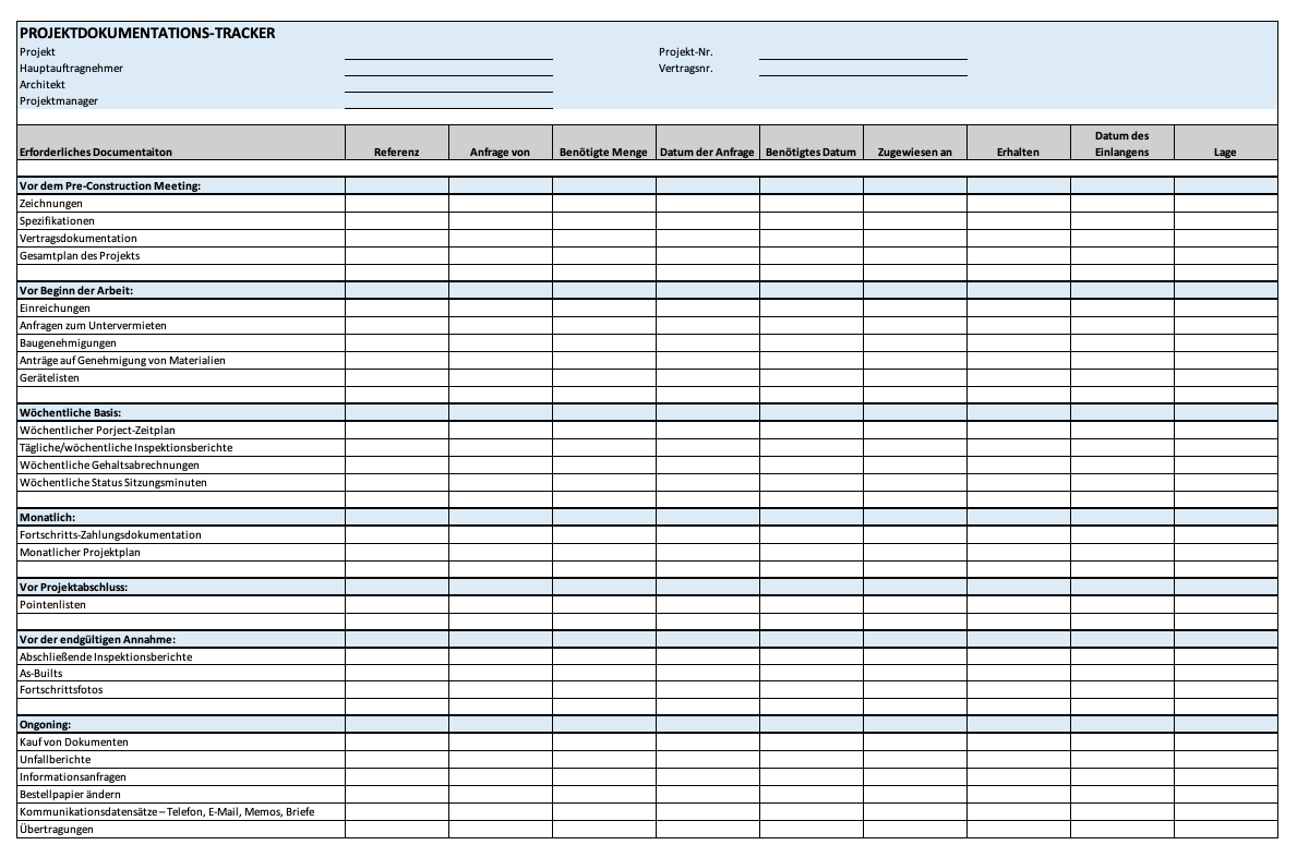 Construction Documentation Tracker Template German