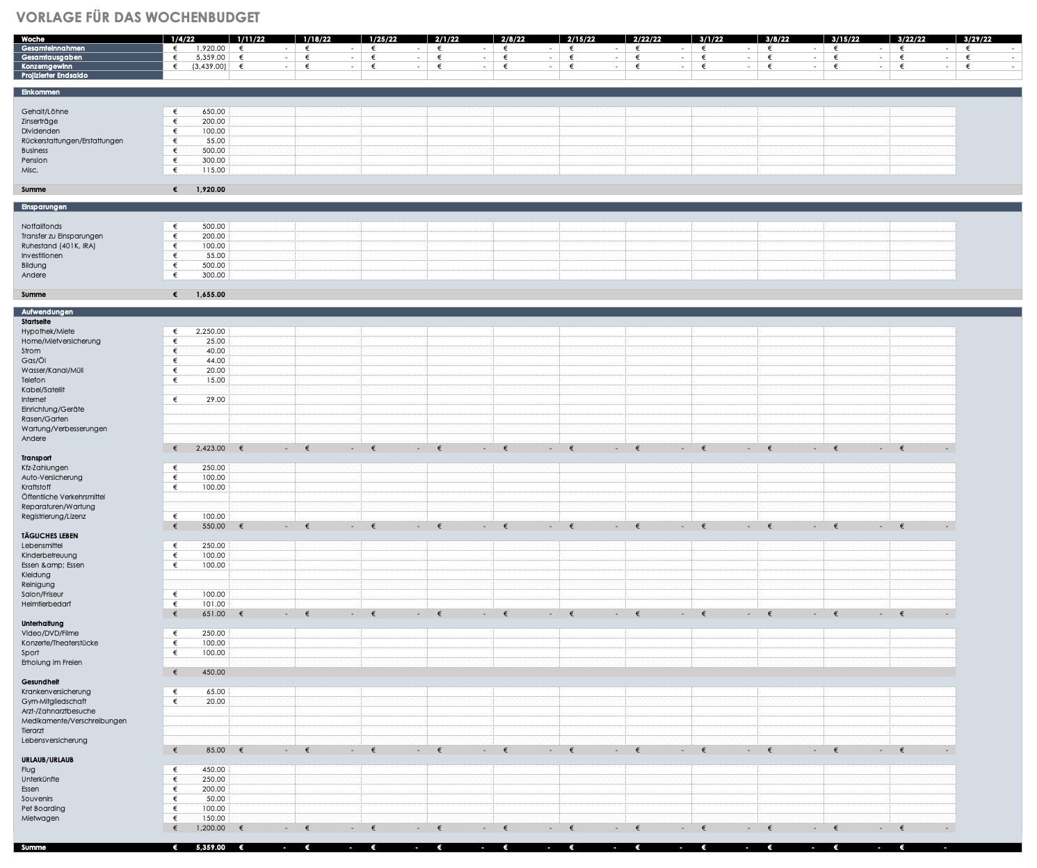 excel budget planner template printable