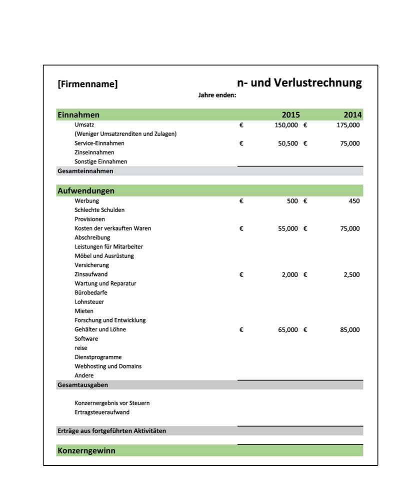 Income Statement Template German
