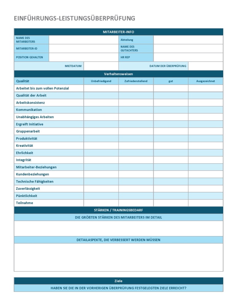 Introductory Performance Review Template German