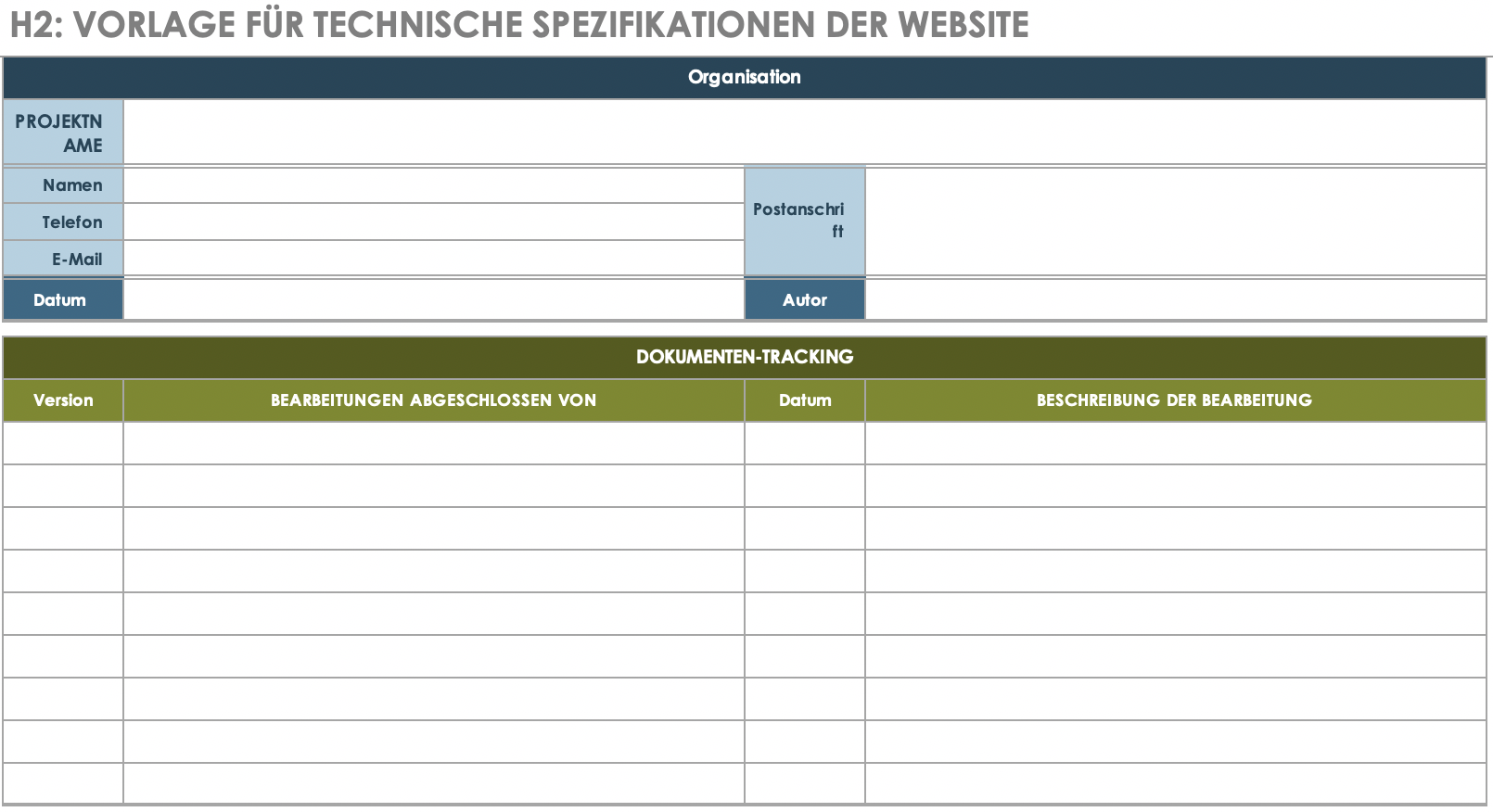 Website Technical Specification Template German