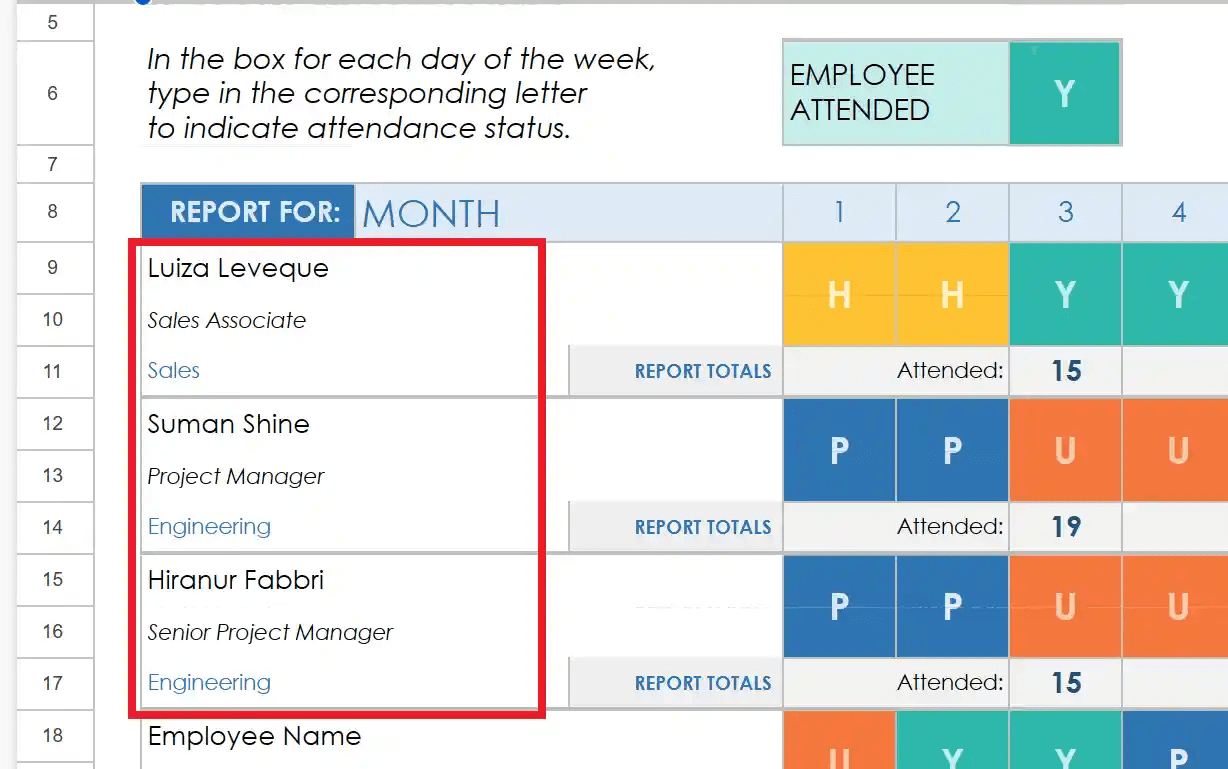 Status Attendance Sheet in Google Sheets