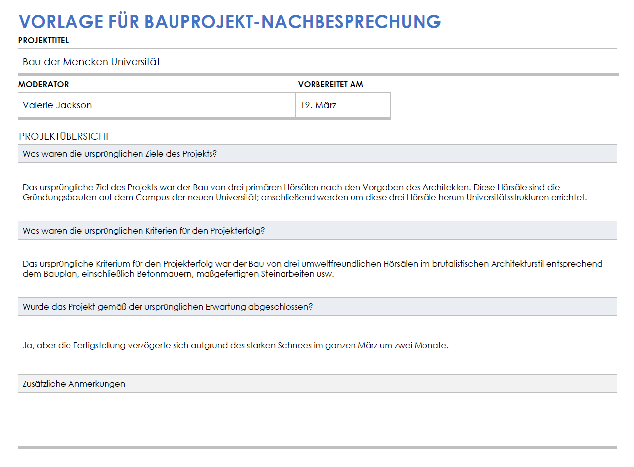 Nachbesprechung des Bauprojekts