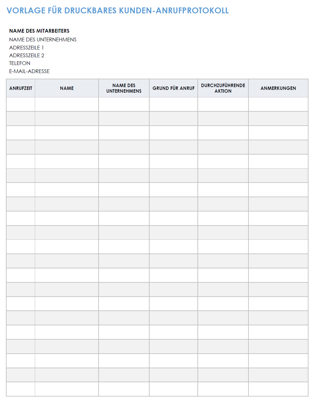  Druckbare Vorlage für ein Kundenanrufprotokoll
