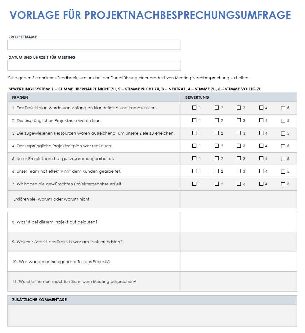 Umfrage zur Projektnachbesprechung