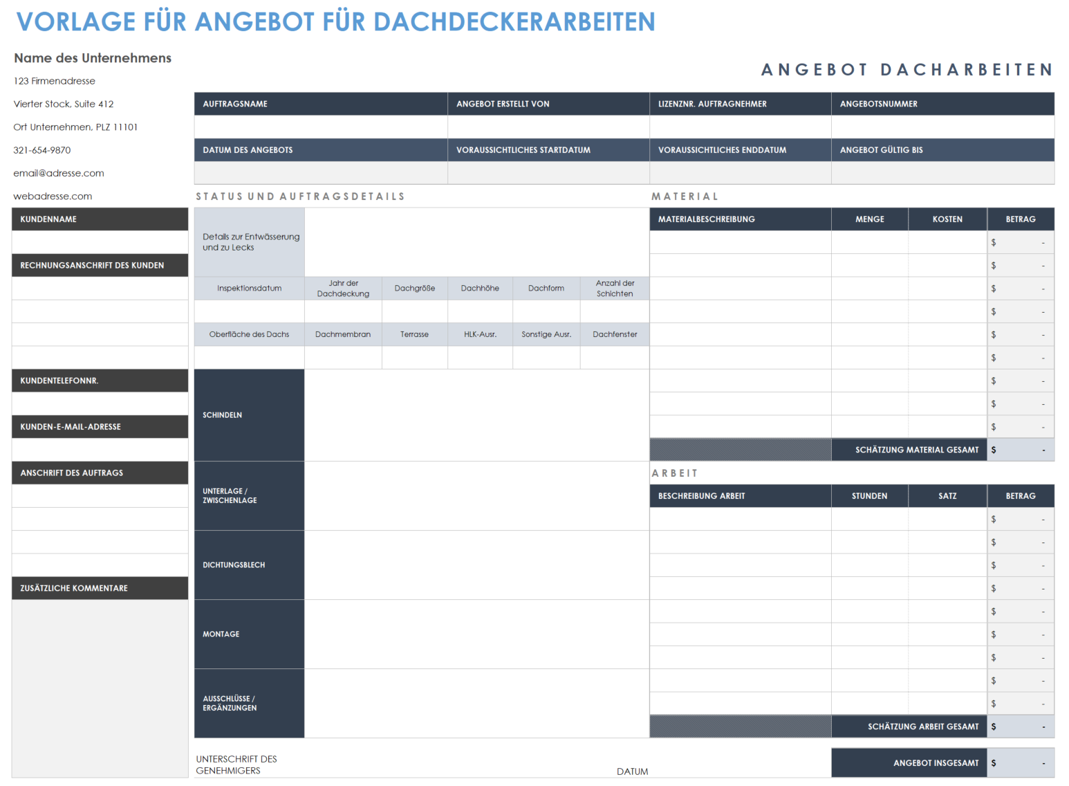  Vorlage für ein Dachdecker-Angebot