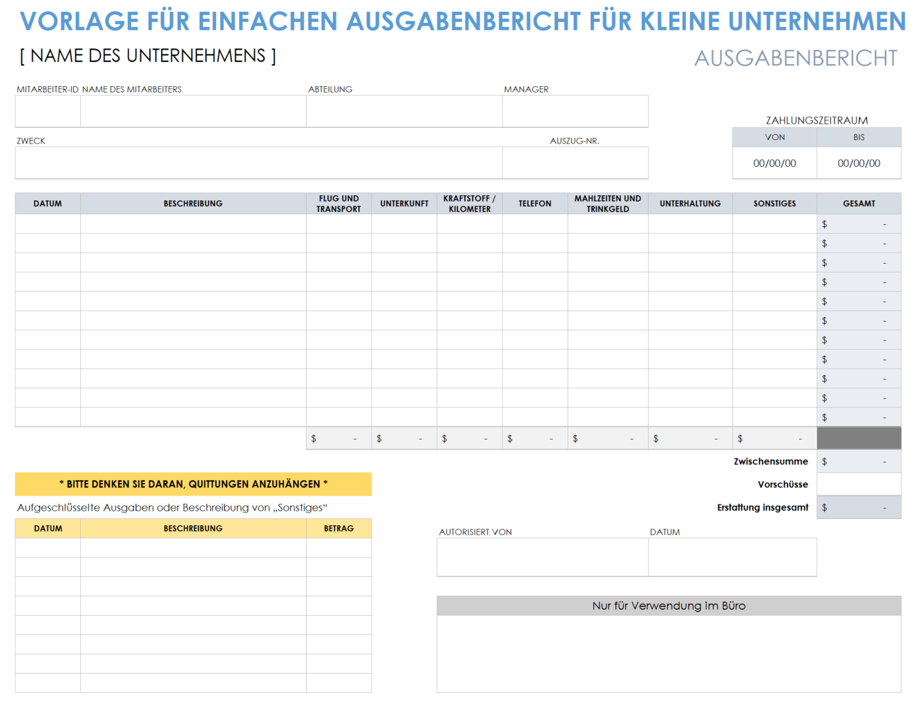  Einfache Vorlage für die Spesenabrechnung für kleine Unternehmen