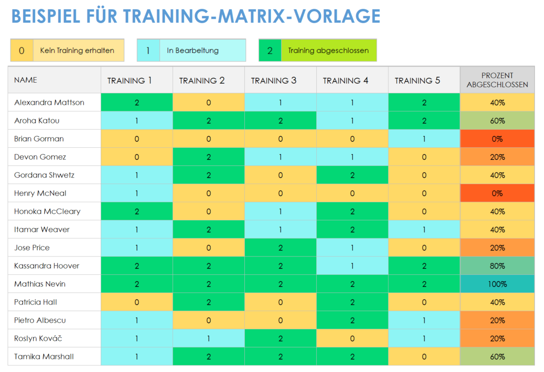 Trainingsmatrix-Vorlagenbeispiel