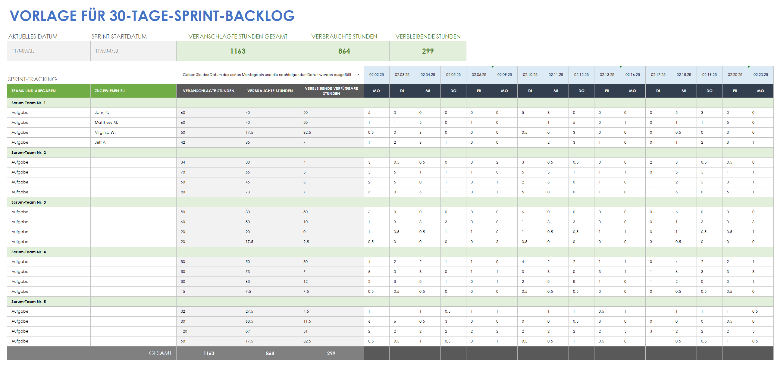  30-Tage-Sprint-Backlog-Vorlage