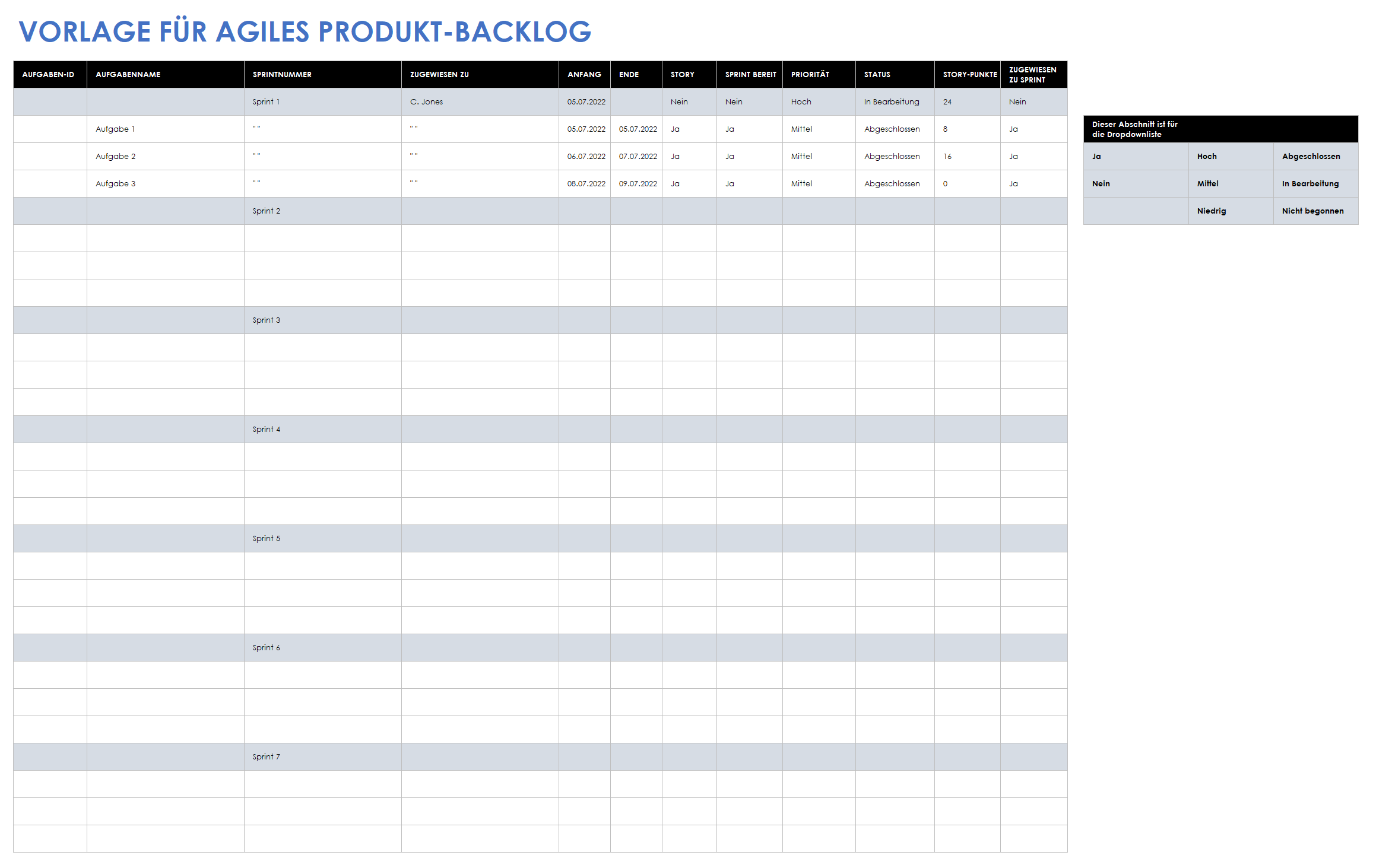  Agile Product Backlog-Vorlage