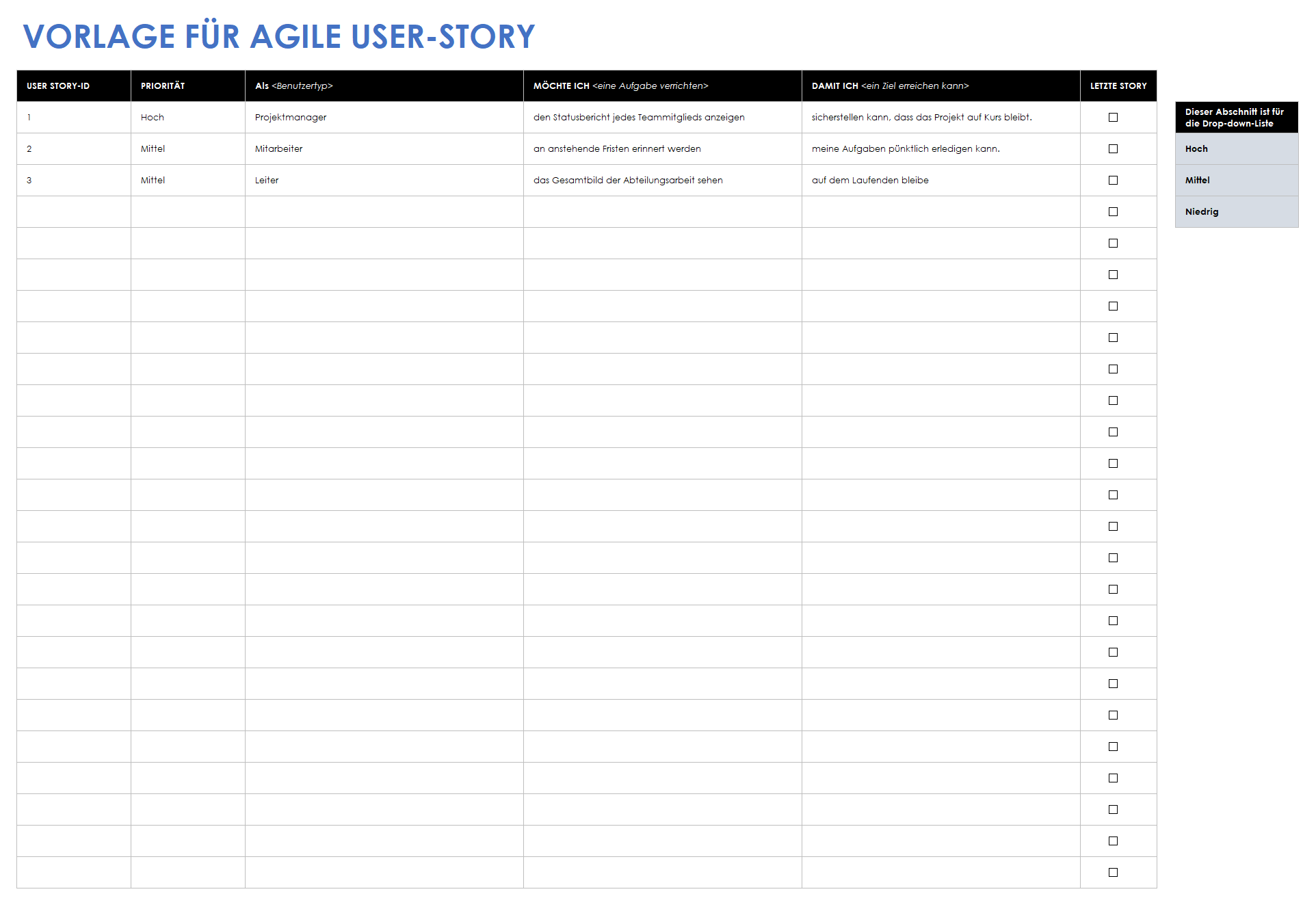  Agile User Story-Vorlage