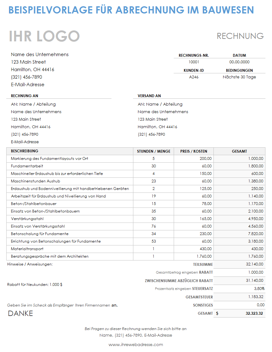  Beispielvorlage für eine Bauabrechnungsrechnung