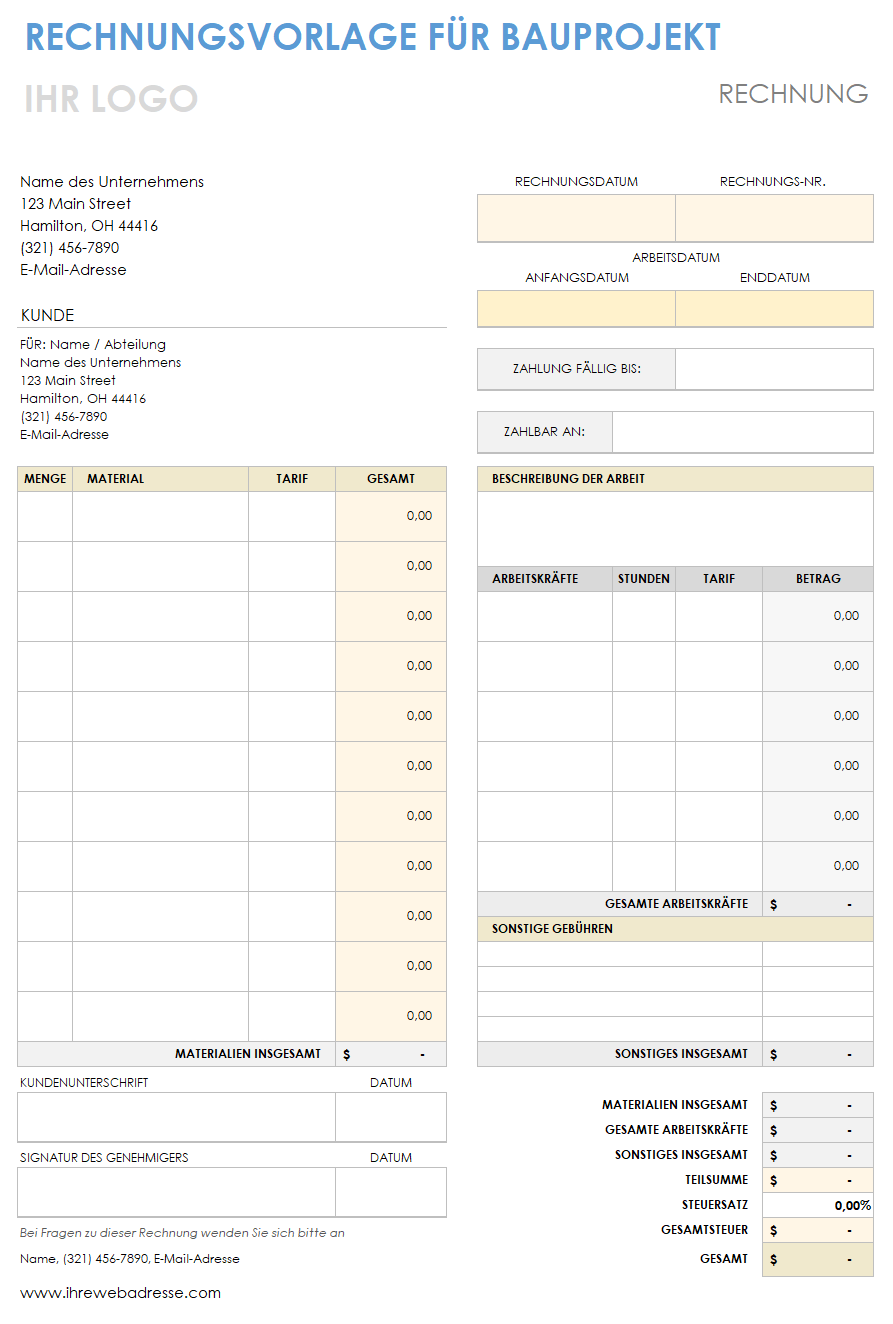  Bauprojekt-Rechnungsvorlage