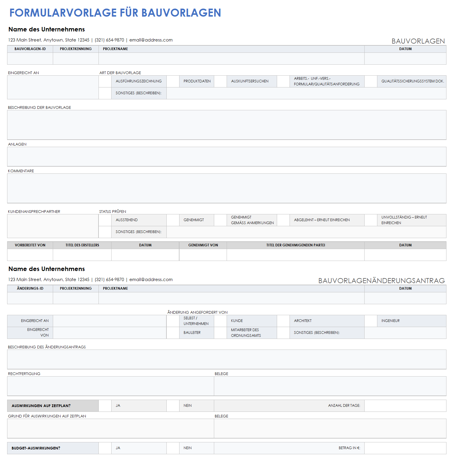  Vorlage für ein Bau-Einreichungsformular