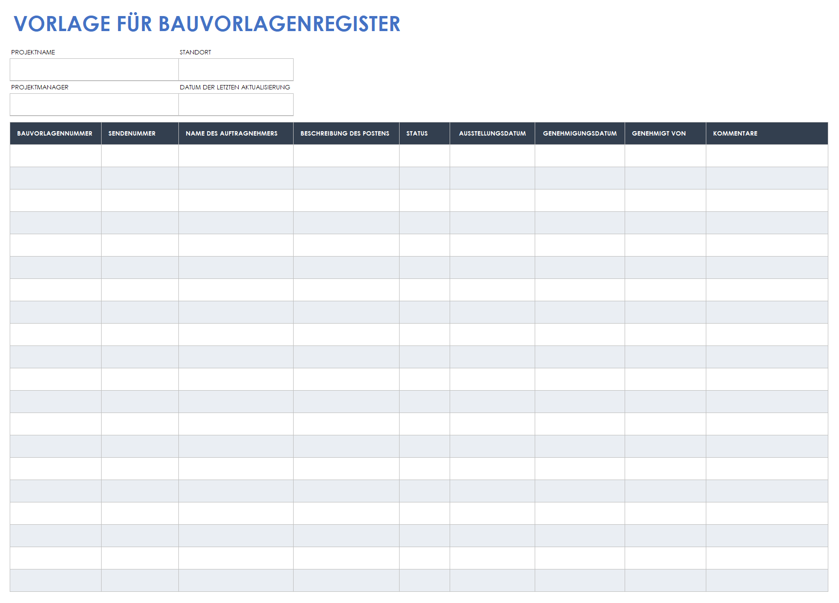 Vorlage für ein Baueinreichungsregister