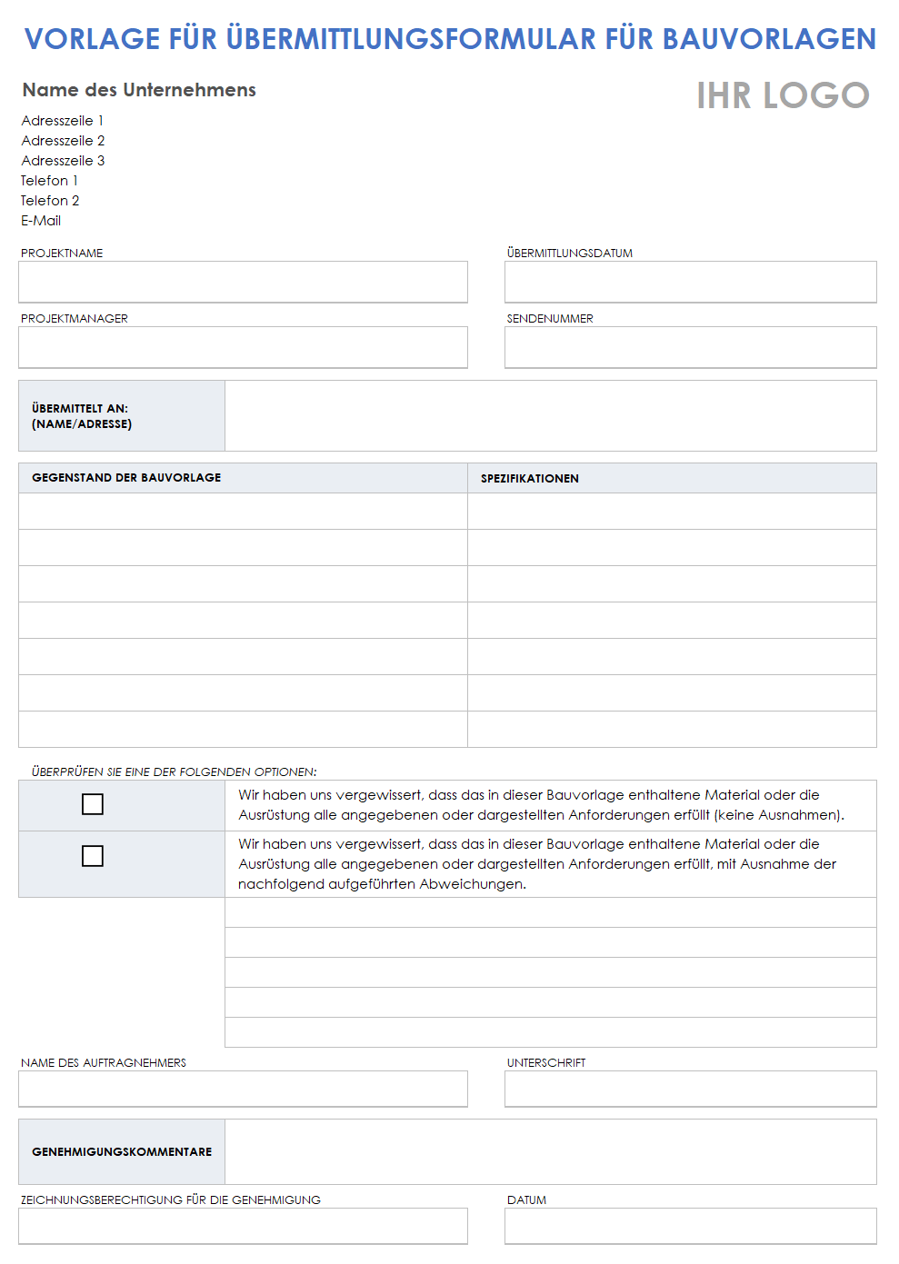  Vorlage für das Übermittlungsformular für Auftragnehmer