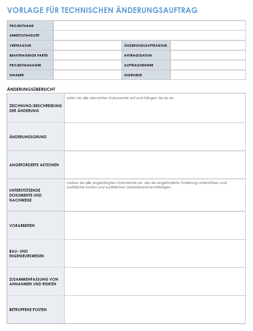  Vorlage für technische Änderungsaufträge