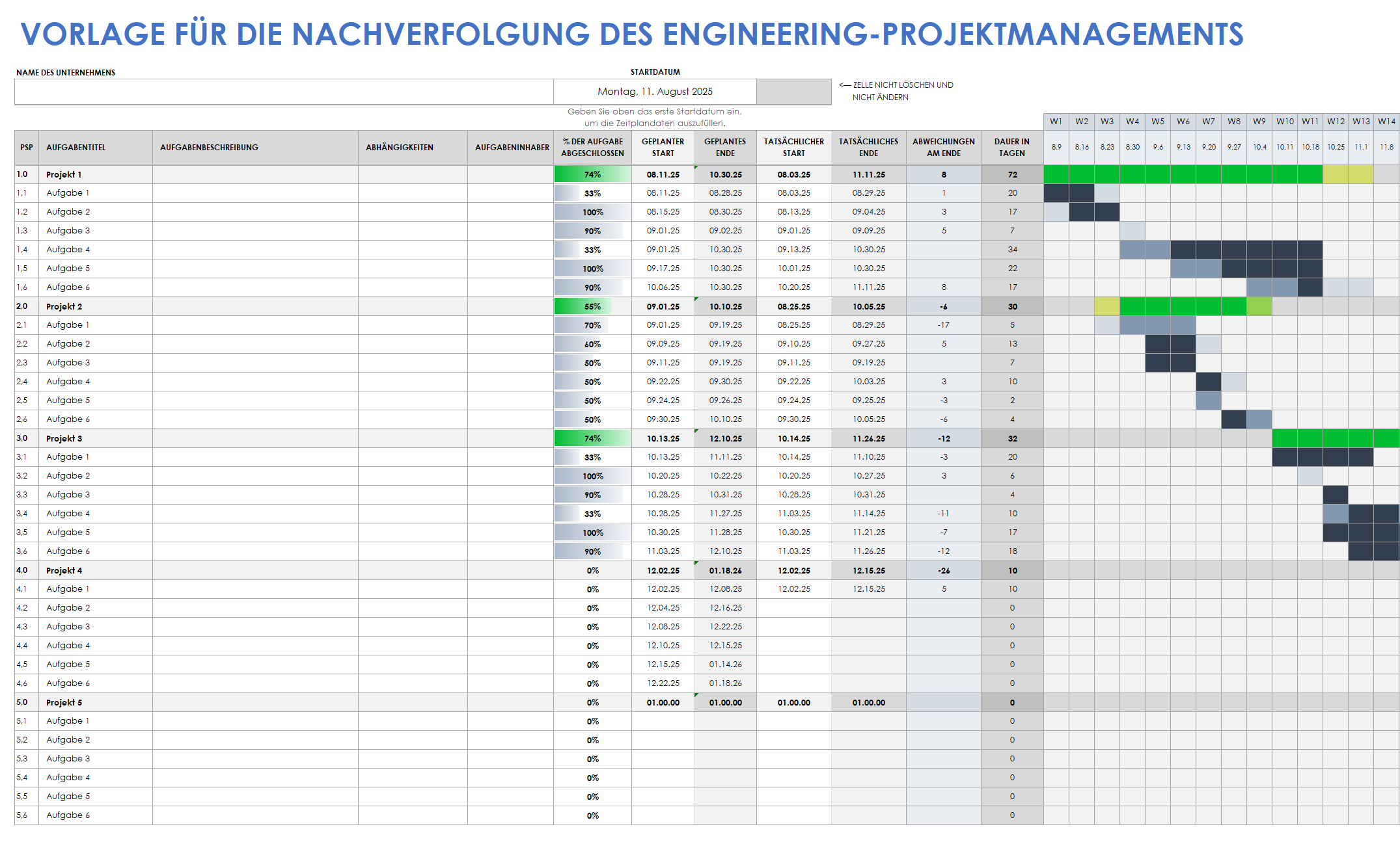 Vorlage für Engineering-Projektmanagement-Tracking