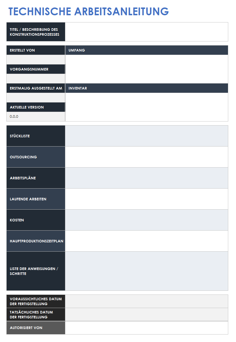 Vorlage für technische Arbeitsanweisungen