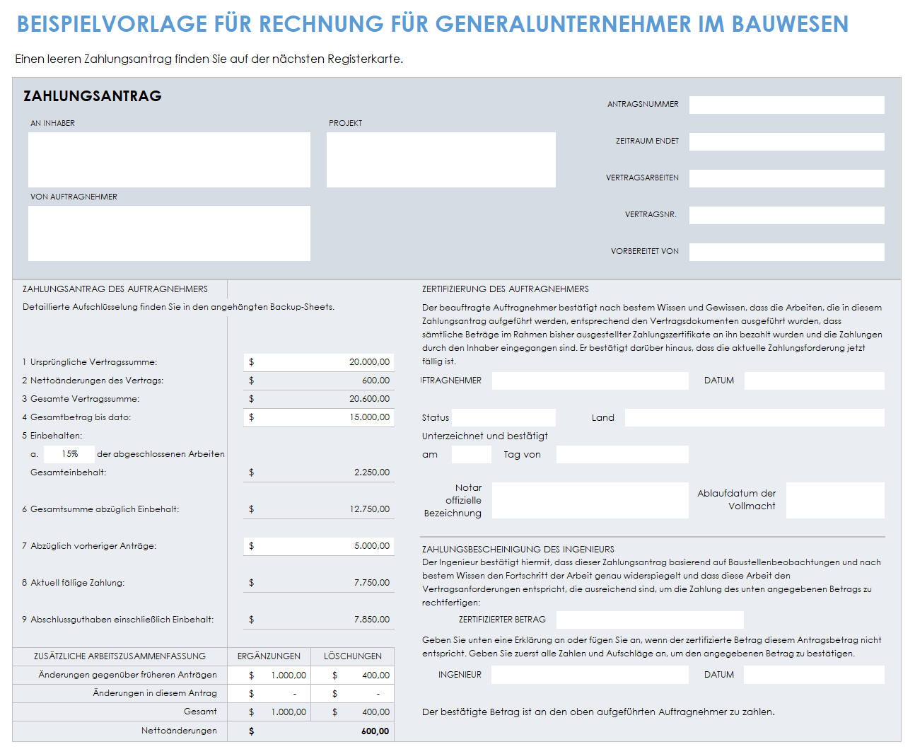  Beispielvorlage für eine Generalunternehmer-Baurechnung