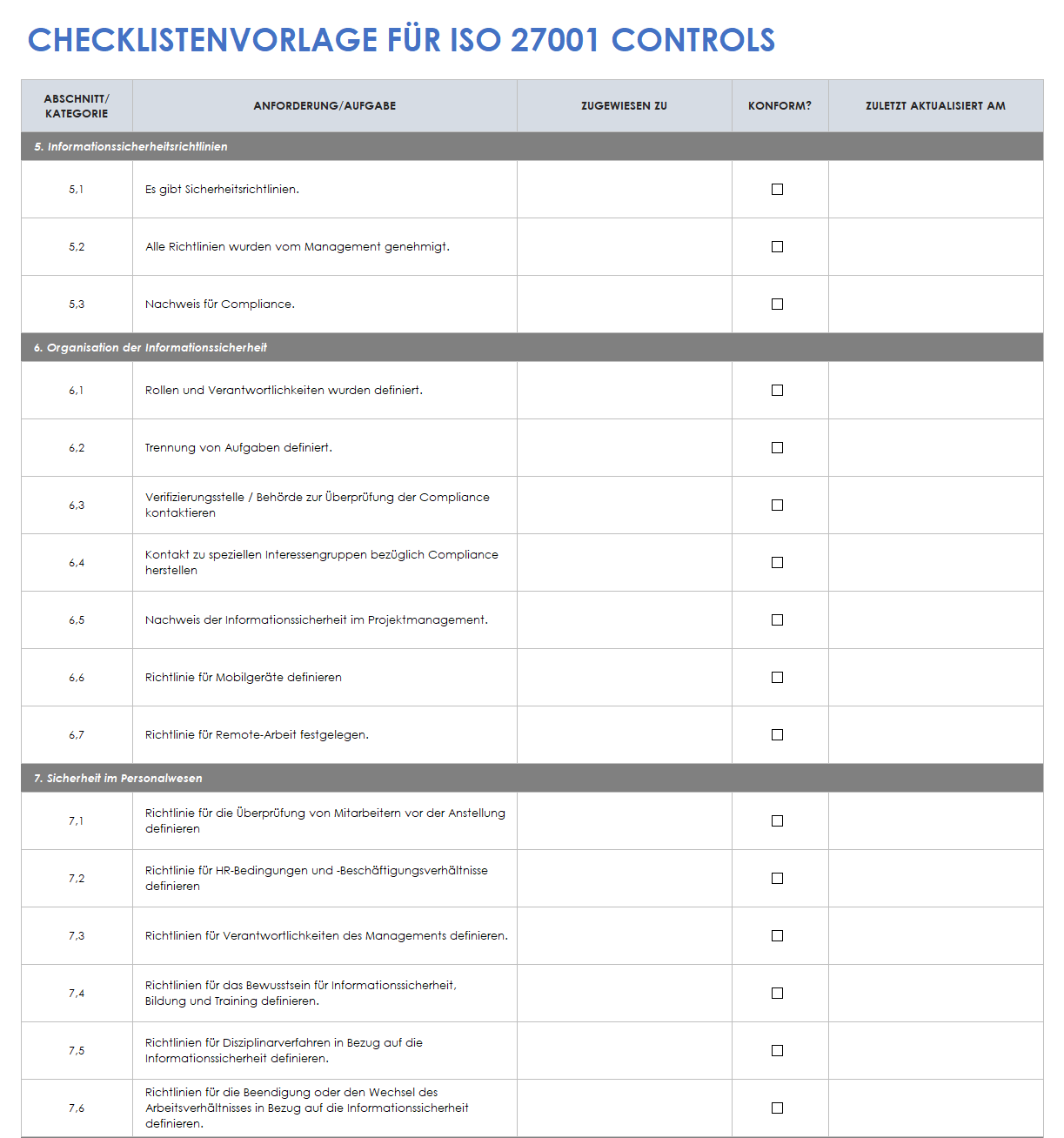  Checklistenvorlage für ISO-27001-Kontrollen