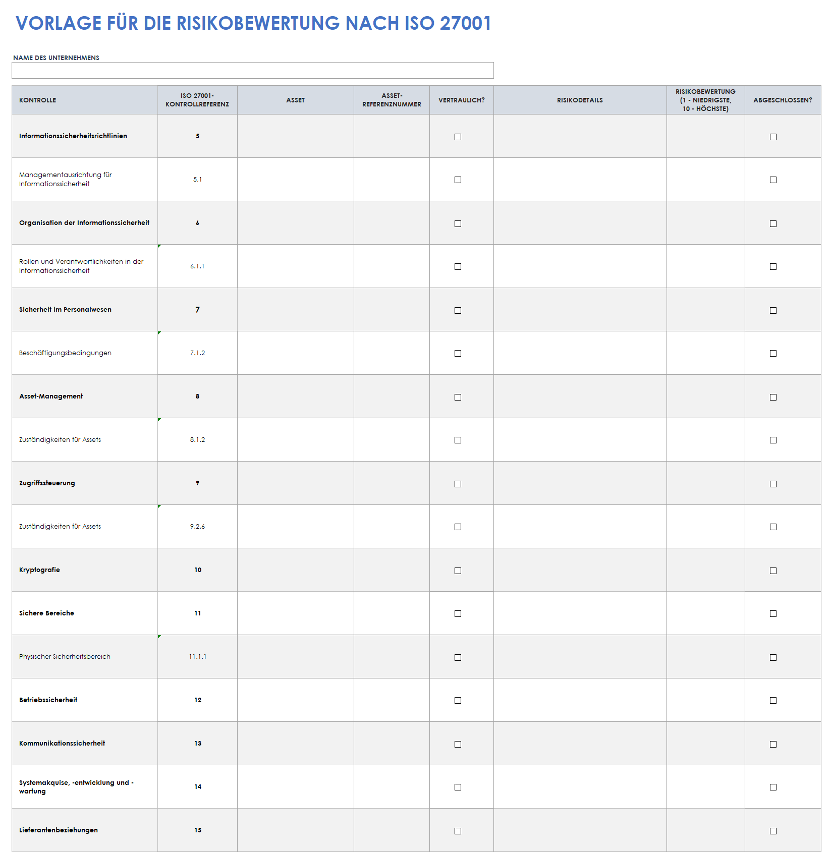  ISO-27001-Risikobewertungsvorlage