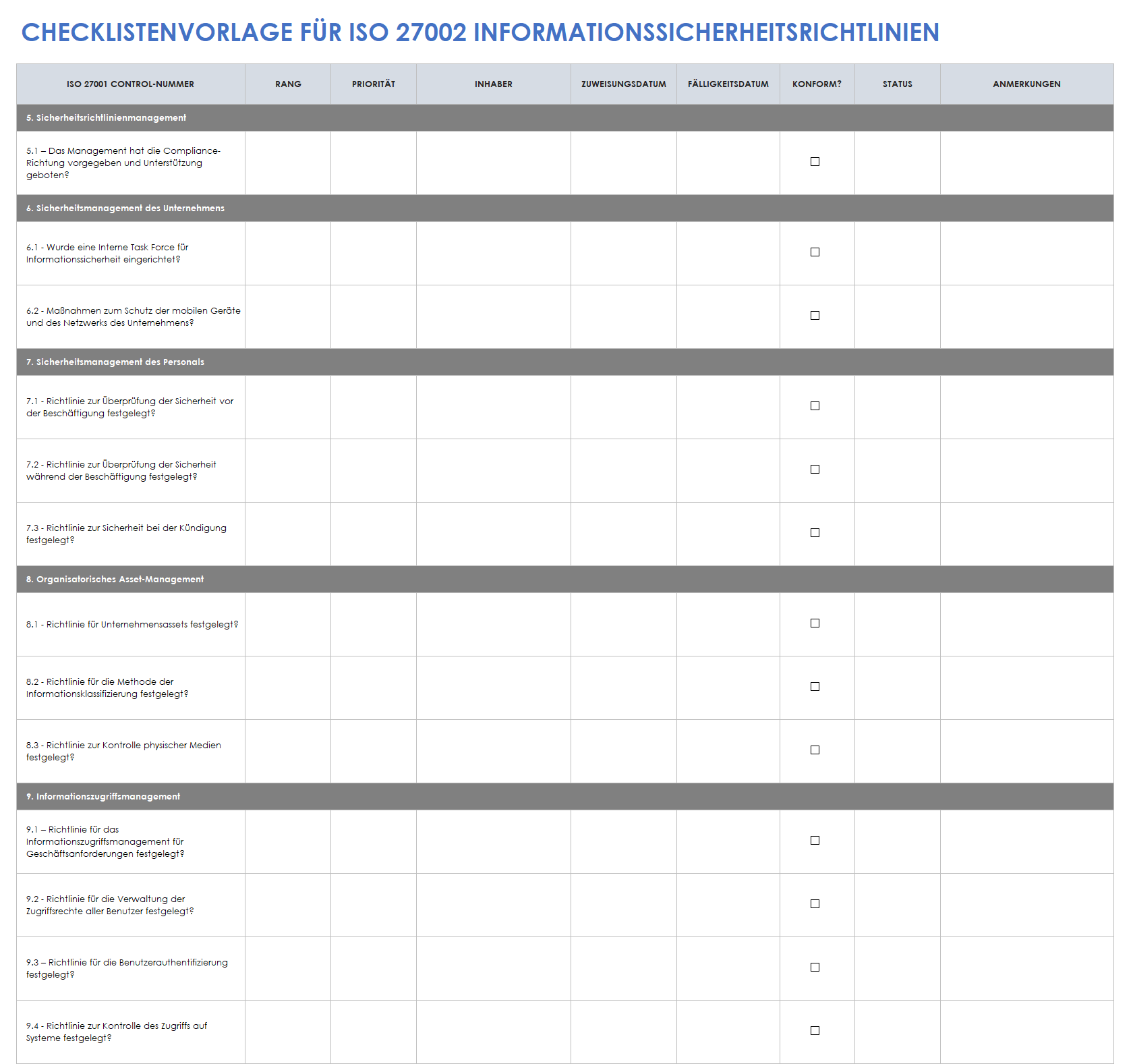  ISO-27002-Informationssicherheitsrichtlinien-Checklistenvorlage