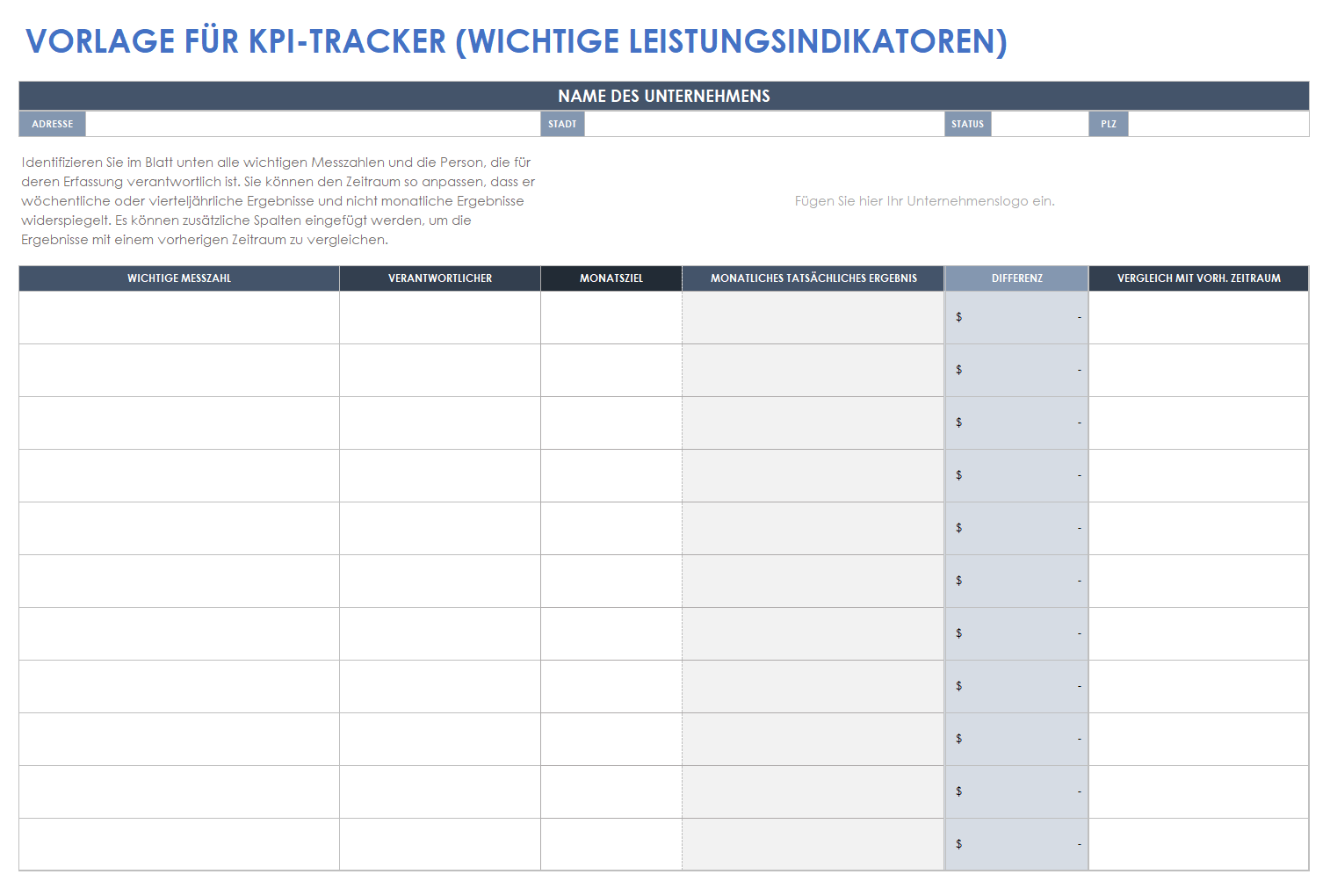  KPI-Tracker-Vorlage für Key-Performance-Indikatoren