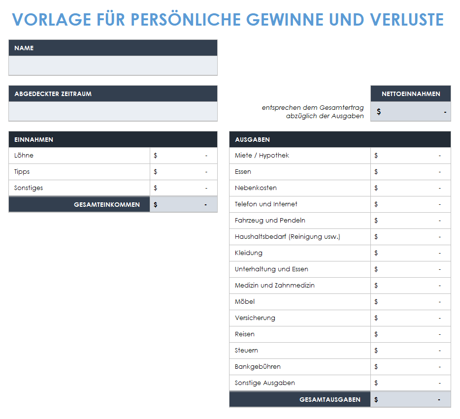  Persönliche Gewinn- und Verlustvorlage