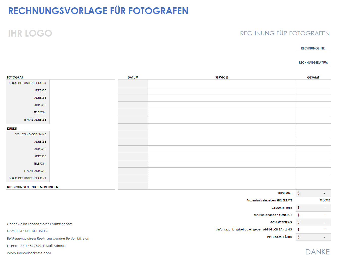  Fotografie-Rechnungsvorlage