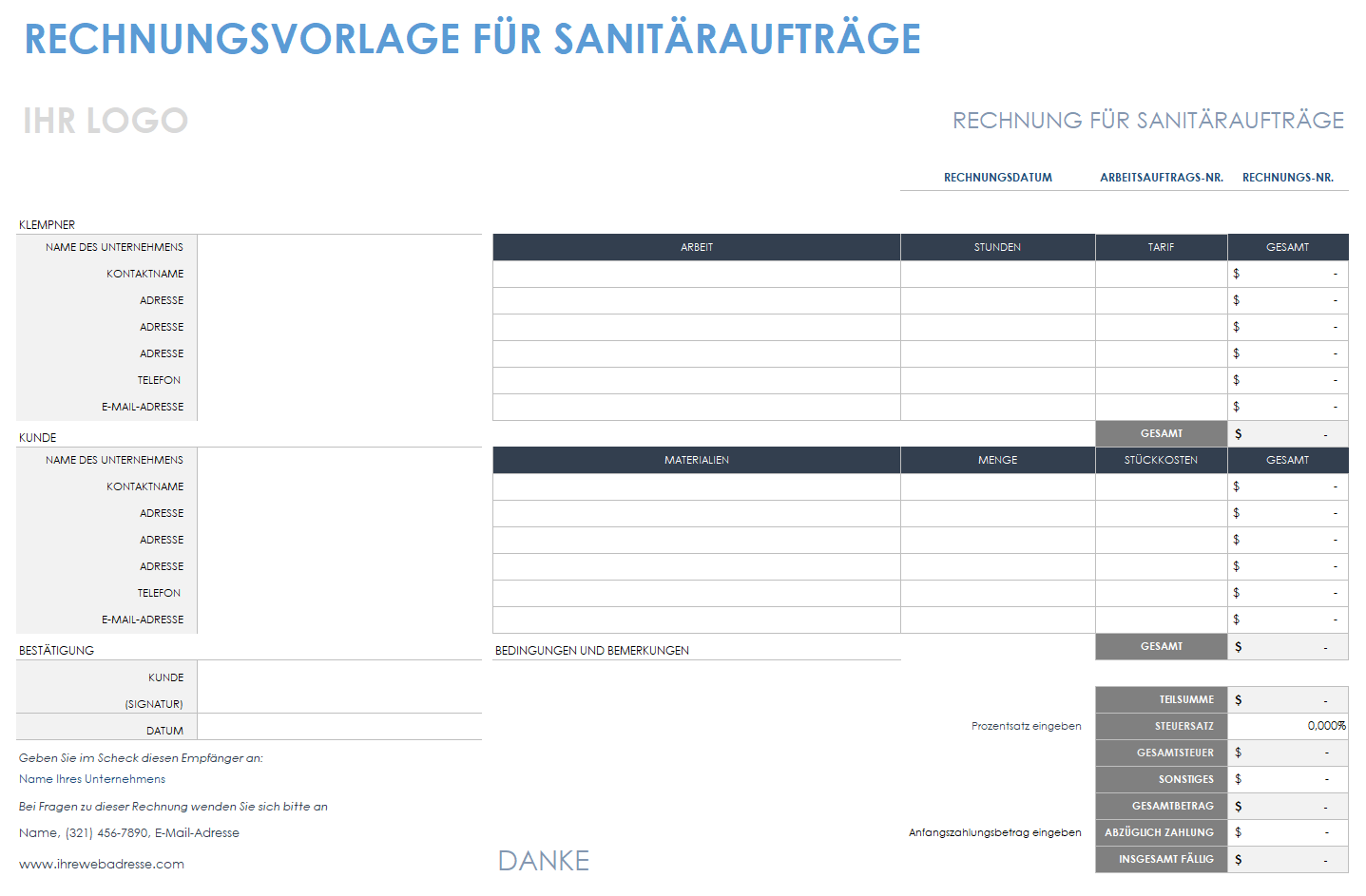  Vorlage für eine Sanitärrechnung