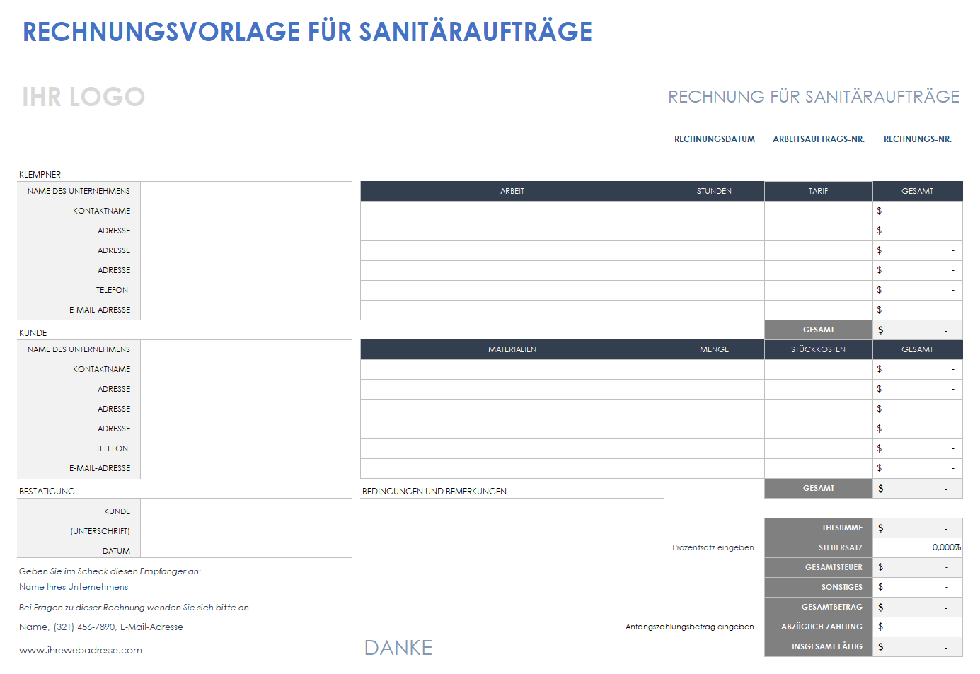  Vorlage für eine Sanitärrechnung