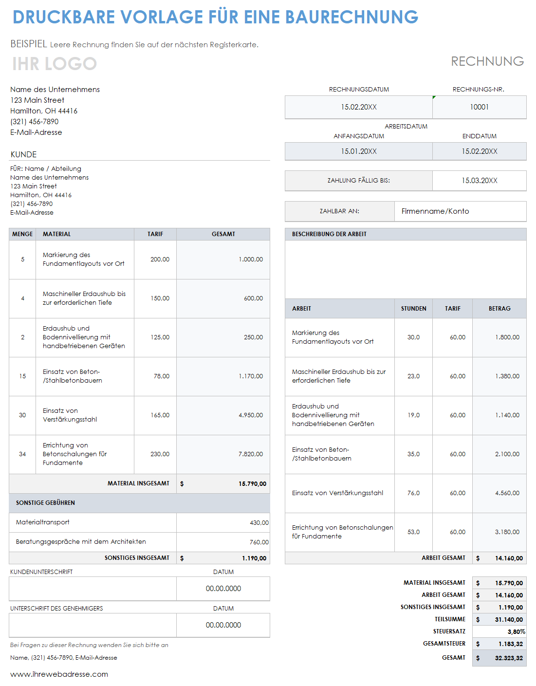  Vorlage für eine Baurechnung zum Ausdrucken