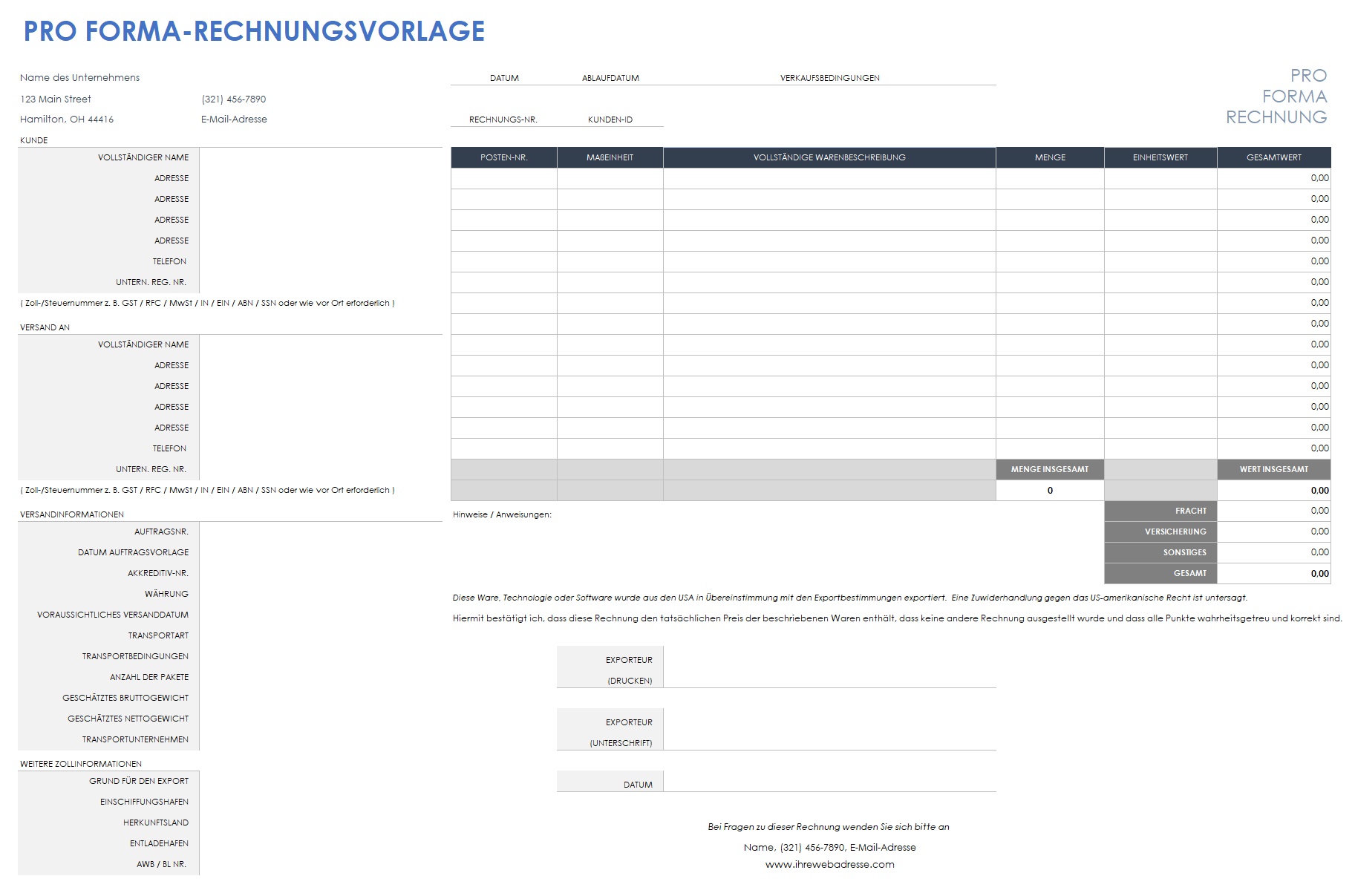  Proforma-Rechnungsvorlage