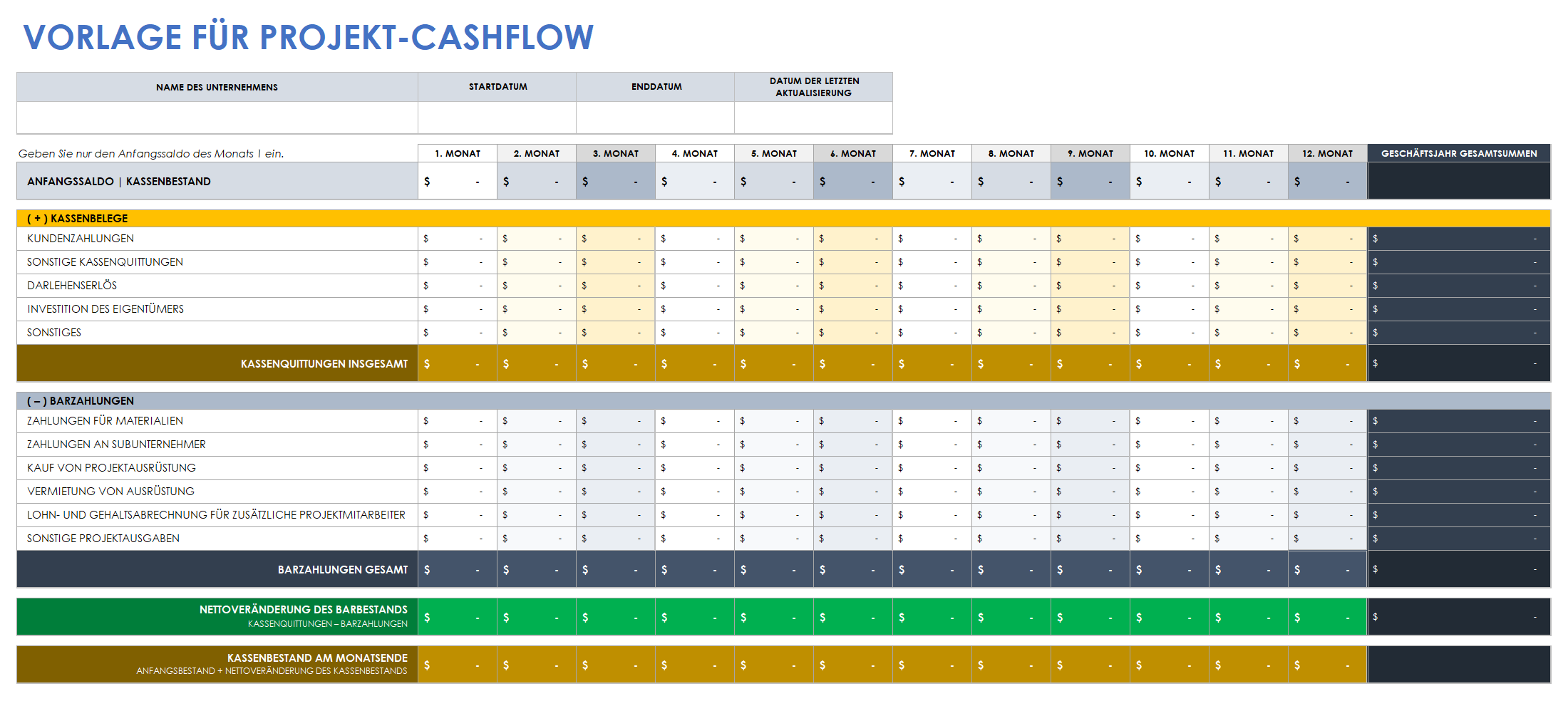  Projekt-Cashflow-Vorlage