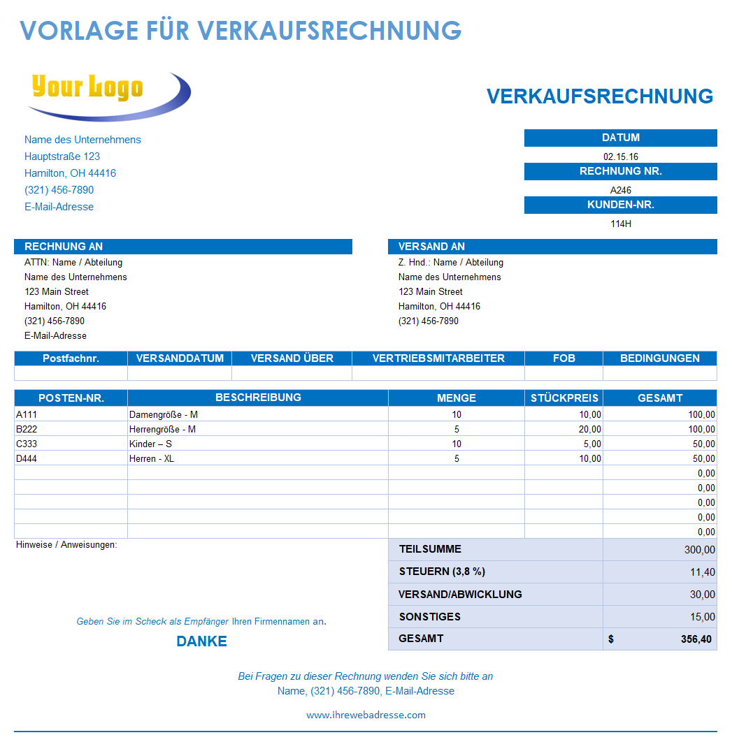  Verkaufsrechnungsvorlage