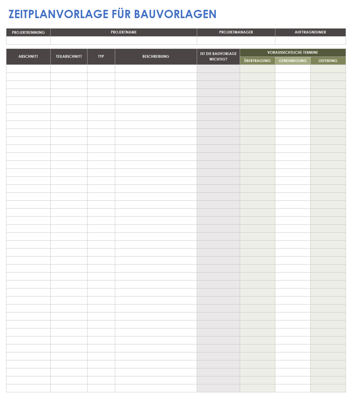  Vorlage für einen Zeitplan für die Einreichung