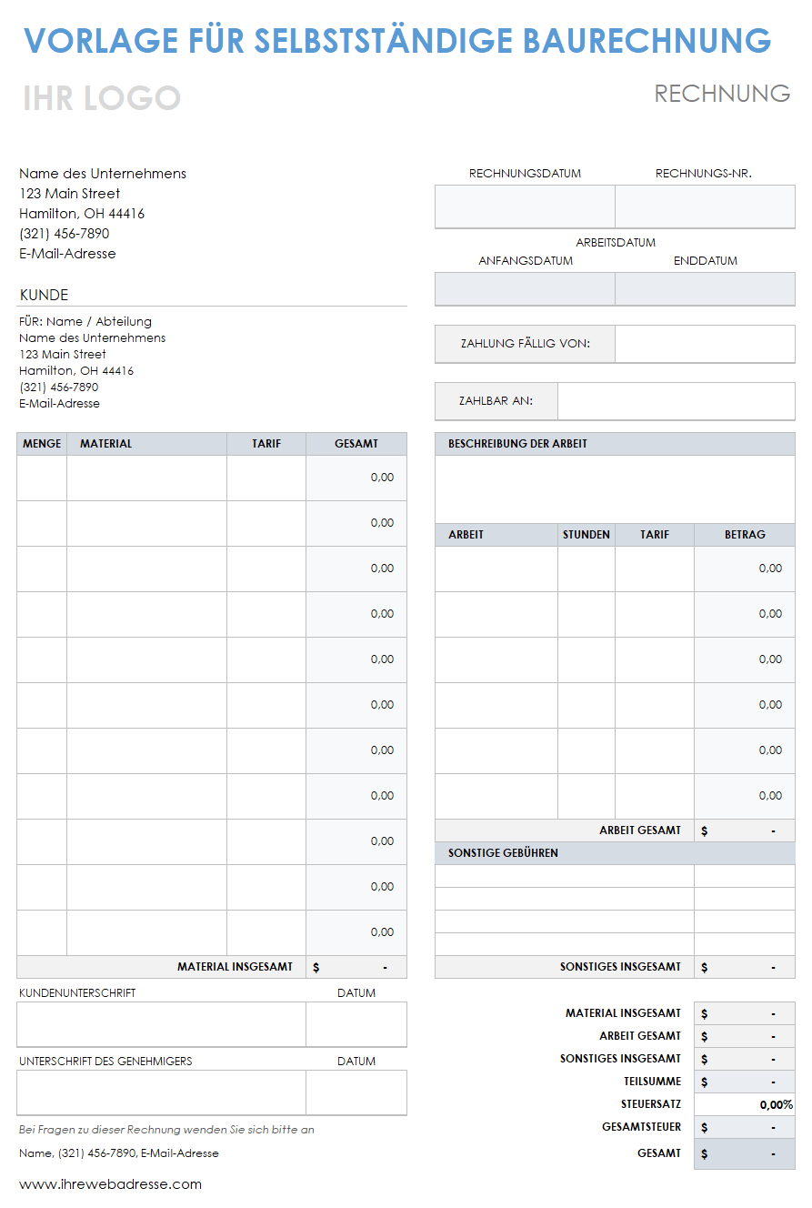  Vorlage für eine Baurechnung für Selbständige