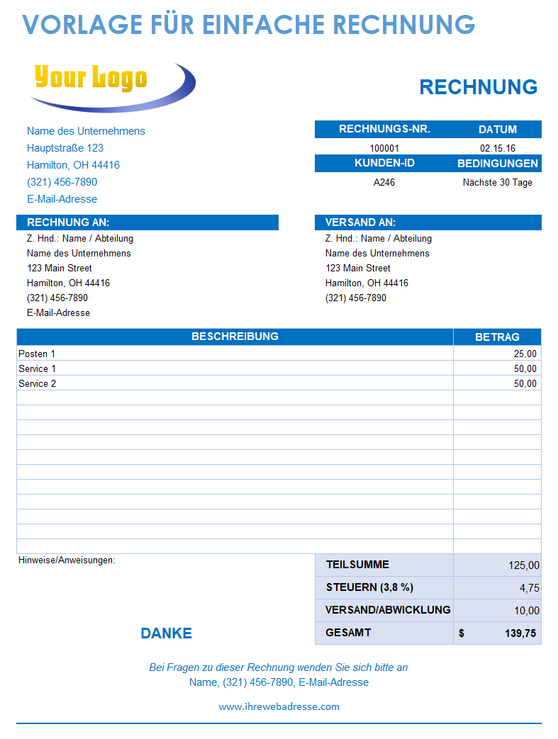  Einfache Rechnungsvorlage